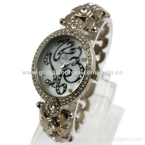 Metal Watch with Alloy Case for Smart Ladies, Article Dial, Diamond, OEM